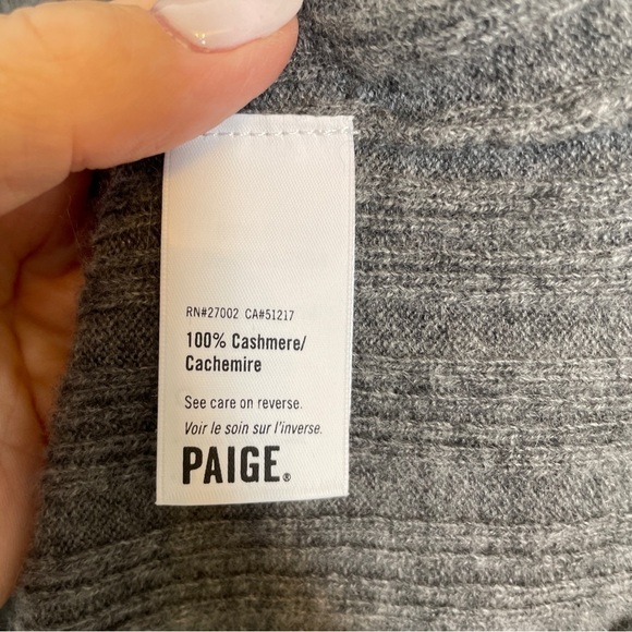 Paige Grey 100% Cashmere Turtleneck Sweater Wide Ribbing Lettuce Hem/Cuffs Sz S - Picture 15 of 15